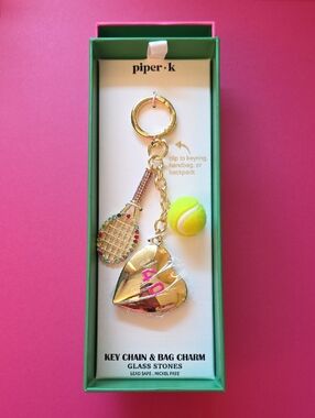 🆕️Piper- K Tennis Racket, Ball, & Gold Heart Bagcharm/Keyfob